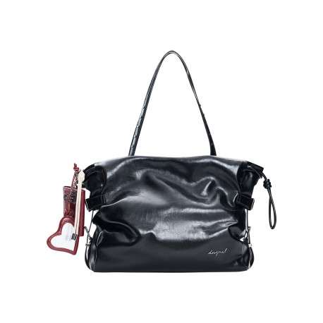 Sac à main porté épaule noir pourvu d'une bandoulière réglable