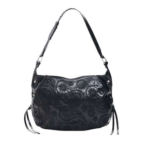 Sac à bandoulière noir pourvu d'une anse amovible et d'une fermeture zippée