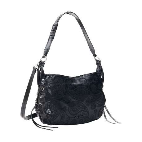 Sac à bandoulière noir pourvu d'une anse amovible et d'une fermeture zippée - Image 2