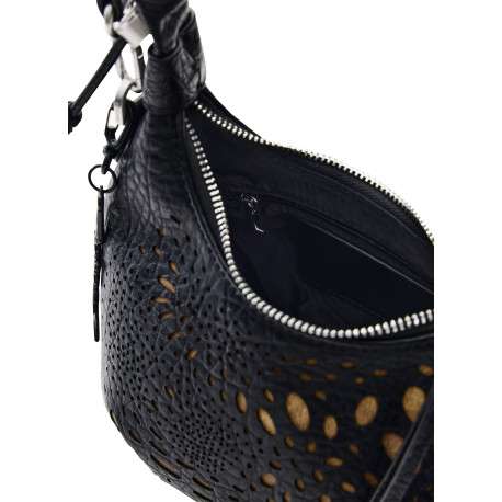 Sac à main porté épaule noir forme banane pourvu d'une anse froncée - Image 3