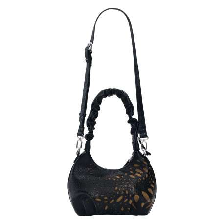 Sac à main porté épaule noir forme banane pourvu d'une anse froncée - Image 4