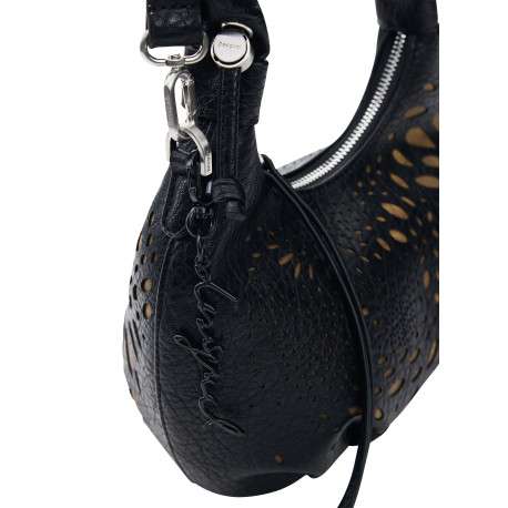 Sac à main porté épaule noir forme banane pourvu d'une anse froncée - Image 5