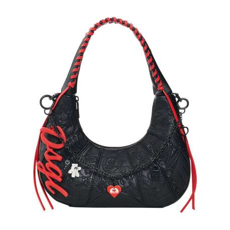 Sac à main porté épaule noir forme banane orné d'un design Mickey Mouse