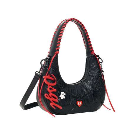 Sac à main porté épaule noir forme banane orné d'un design Mickey Mouse - Image 2