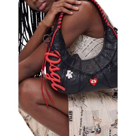 Sac à main porté épaule noir forme banane orné d'un design Mickey Mouse - Image 6