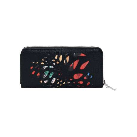 Portefeuille noir en maille texturée pourvu d'une fermeture zippée