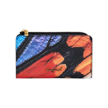 Portefeuille multicolore pourvu d'une fermeture zippée dorée