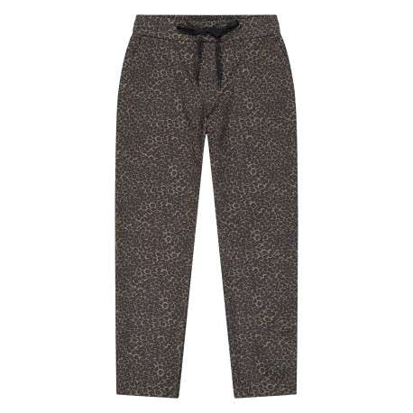 Pantalon à coupe droite avec un tissu léopard pourvu d'une taille élastiquée