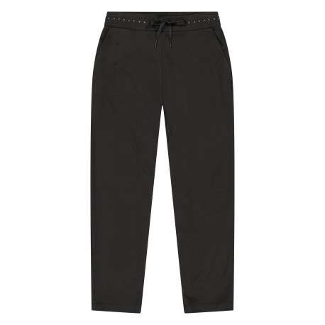 Pantalon noir à coupe fluide avec une taille ajustée orné d'un liseré brillant