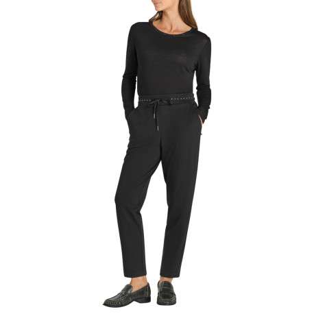 Pantalon noir à coupe fluide avec une taille ajustée orné d'un liseré brillant - Image 3