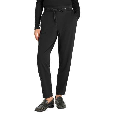 Pantalon noir à coupe fluide avec une taille ajustée orné d'un liseré brillant - Image 4