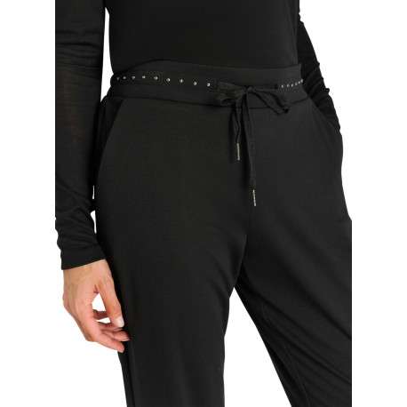 Pantalon noir à coupe fluide avec une taille ajustée orné d'un liseré brillant - Image 5