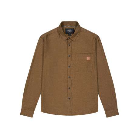 Chemise en coton marron à coupe droite pourvue d'un col à revers