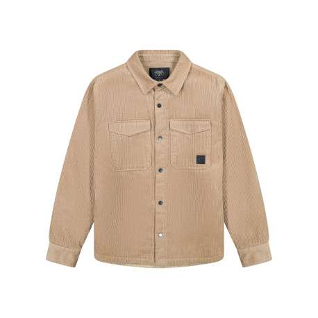 Surchemise en coton beige à coupe droite pourvue d'un col à revers