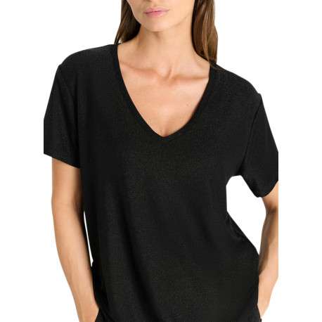 T-shirt col V en maille scintillante à manches courtes pourvu d'une coupe droite - Image 4