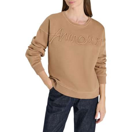 Sweat col rond camel avec une broderie ""Amour"" sur la poitrine - Image 3