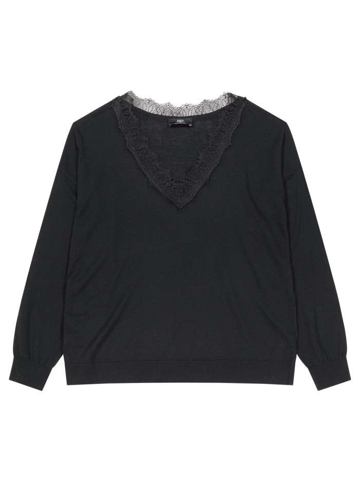 Pull noir à col en V orné...