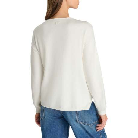 Pull col V écru avec une coupe droite et des manches longues - Image 2