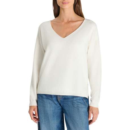 Pull col V écru avec une coupe droite et des manches longues - Image 3