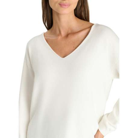 Pull col V écru avec une coupe droite et des manches longues - Image 4