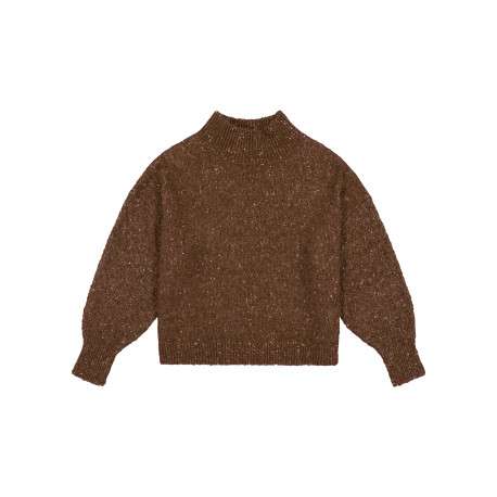 Pull en maille brillante chocolat avec un col montant et une coupe large