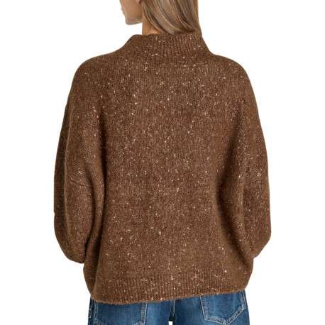 Pull en maille brillante chocolat avec un col montant et une coupe large - Image 2