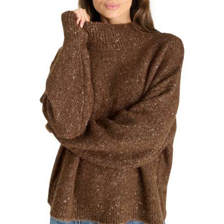 Pull en maille brillante chocolat avec un col montant et une coupe large - Image 3