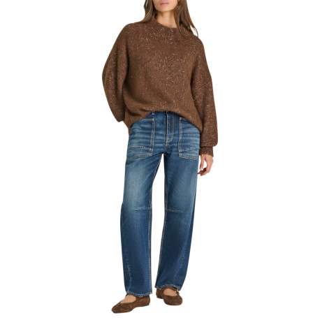 Pull en maille brillante chocolat avec un col montant et une coupe large - Image 4