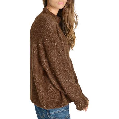Pull en maille brillante chocolat avec un col montant et une coupe large - Image 5
