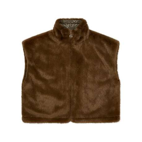 Gilet réversible en fausse fourrure et imprimé léopard chocolat sans manches