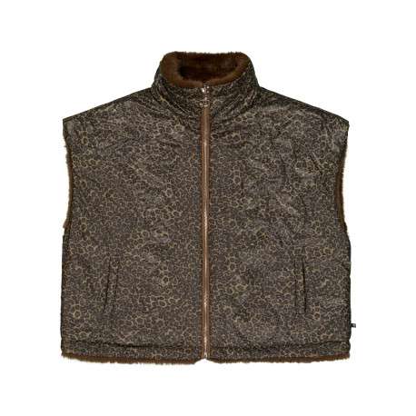 Gilet réversible en fausse fourrure et imprimé léopard chocolat sans manches - Image 2