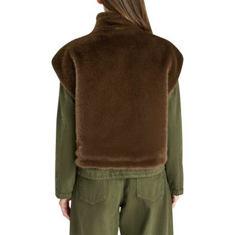 Gilet réversible en fausse fourrure et imprimé léopard chocolat sans manches - Image 3