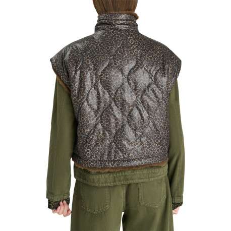 Gilet réversible en fausse fourrure et imprimé léopard chocolat sans manches - Image 4