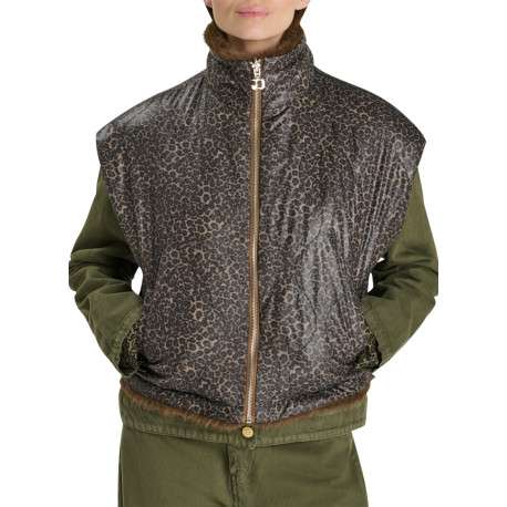 Gilet réversible en fausse fourrure et imprimé léopard chocolat sans manches - Image 5