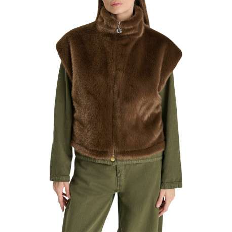 Gilet réversible en fausse fourrure et imprimé léopard chocolat sans manches - Image 6
