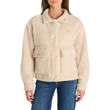Blouson écru boutonné effet sherpa pourvu d'une coupe droite - Image 3