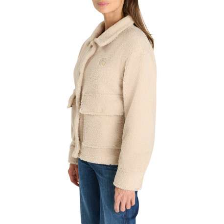 Blouson écru boutonné effet sherpa pourvu d'une coupe droite - Image 4