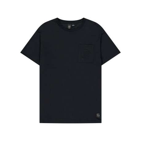 T-shirt col rond en coton noir avec poche poitrine plaquée et motif brodé