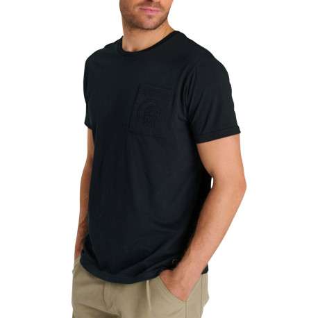 T-shirt col rond en coton noir avec poche poitrine plaquée et motif brodé - Image 3