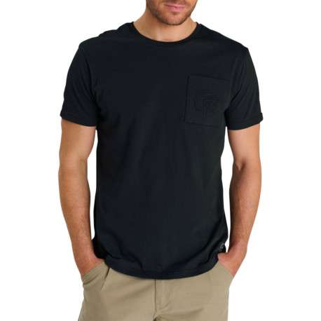 T-shirt col rond en coton noir avec poche poitrine plaquée et motif brodé - Image 5