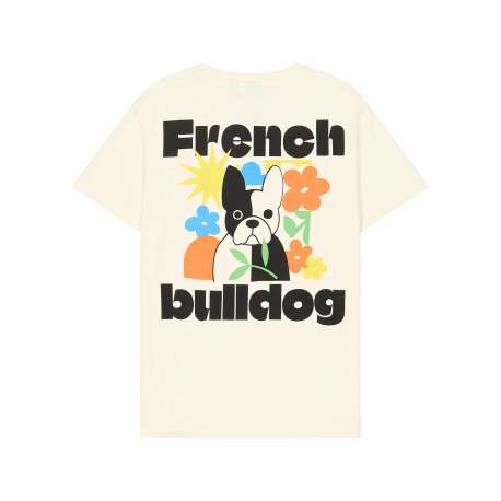T-shirt en coton écru imprimé bouledogue français doté d'une coupe droite - Image 5