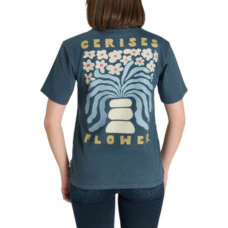 T-shirt en coton bleu imprimé à coupe droite pourvu d'un col rond - Image 3