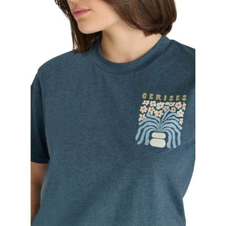 T-shirt en coton bleu imprimé à coupe droite pourvu d'un col rond - Image 5