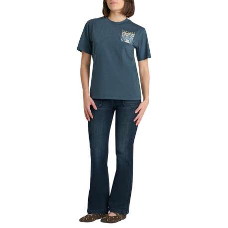 T-shirt en coton bleu imprimé à coupe droite pourvu d'un col rond - Image 6