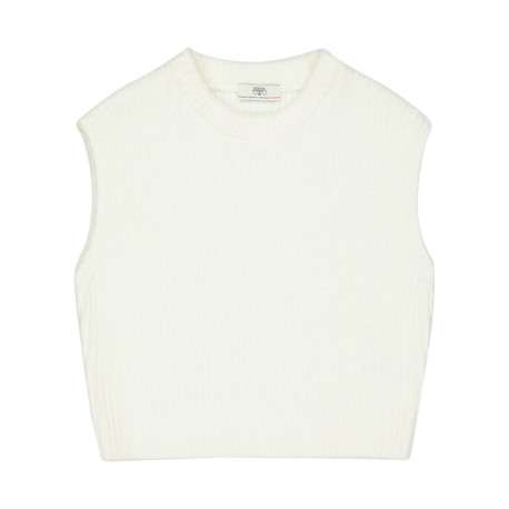 Pull écru sans manches pourvu d'une coupe droite et d'un col rond