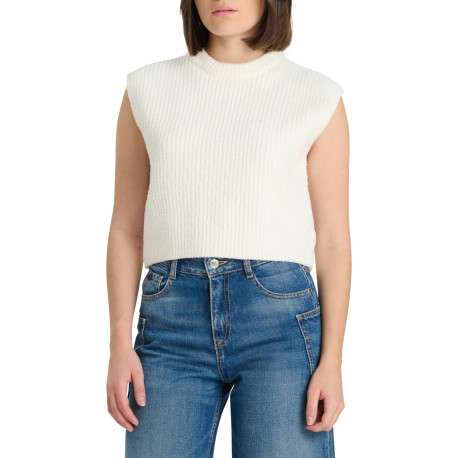 Pull écru sans manches pourvu d'une coupe droite et d'un col rond - Image 3