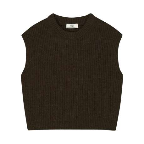 Pull marron sans manches en maille côtelées épaisse avec une coupe droite