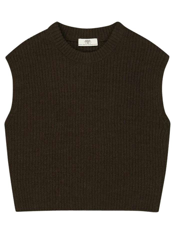 Pull marron sans manches en...