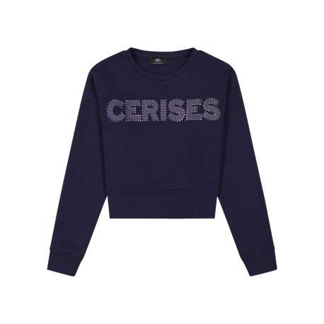 Sweat court en coton prune orné du logo en strass sur la poitrine