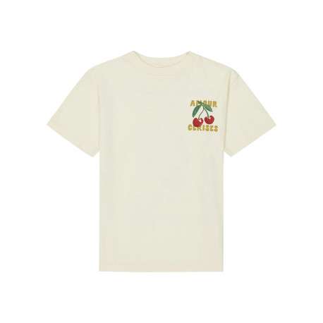 T-shirt en coton écru imprimé ""Amour Cerises"" doté d'une coupe droite - Image 2